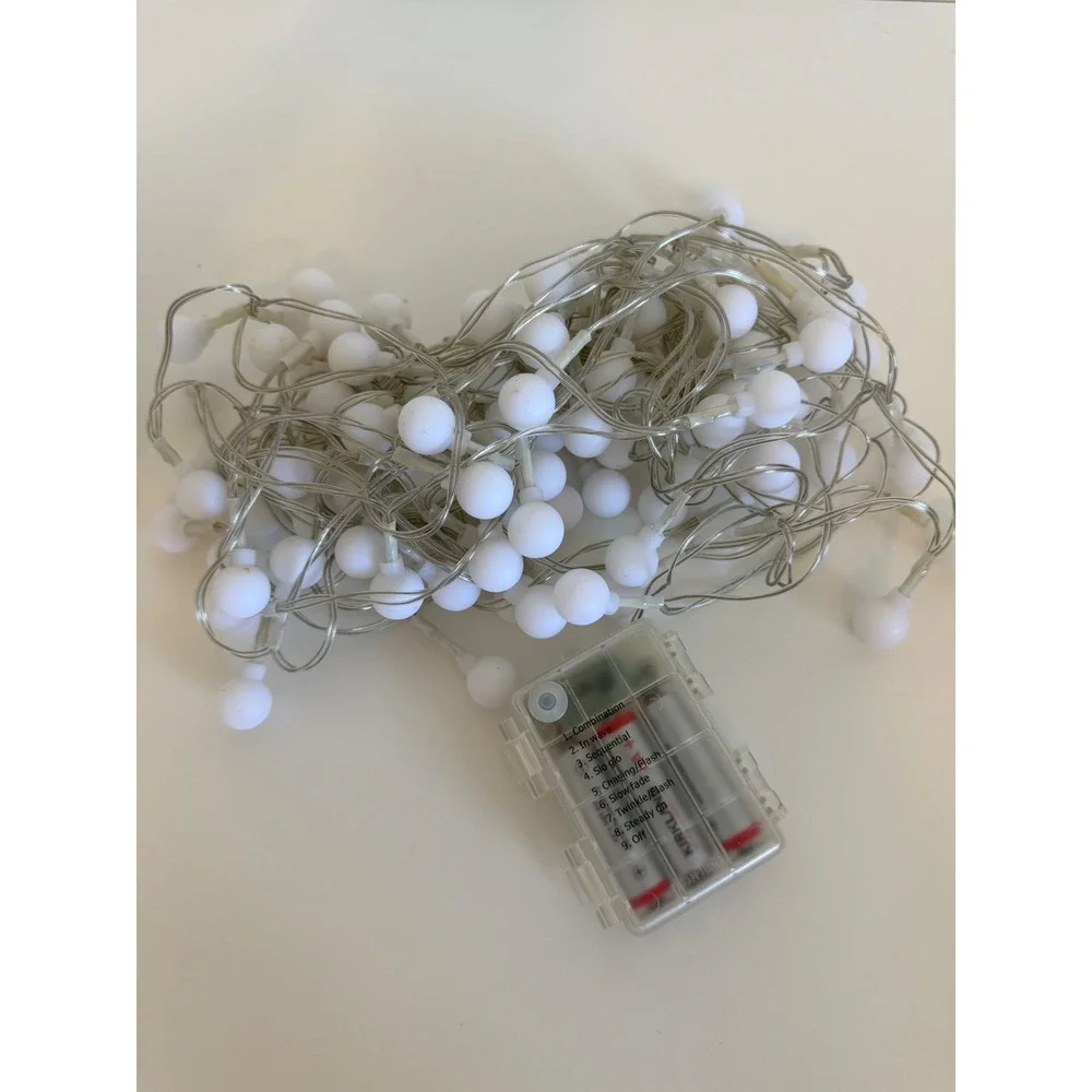 White Globe LED String Lights Battery Operated Multi Function Clear Wire Indoor
